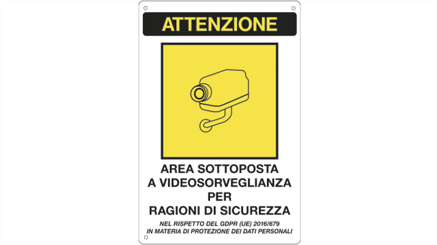 Segnale CCTV Cartelli Segnalatori Alluminio, ATTENZIONE AREA SOTTOPOSTA A VIDEOSORVEGLIANZA RAGIONI DI SICUREZZA,