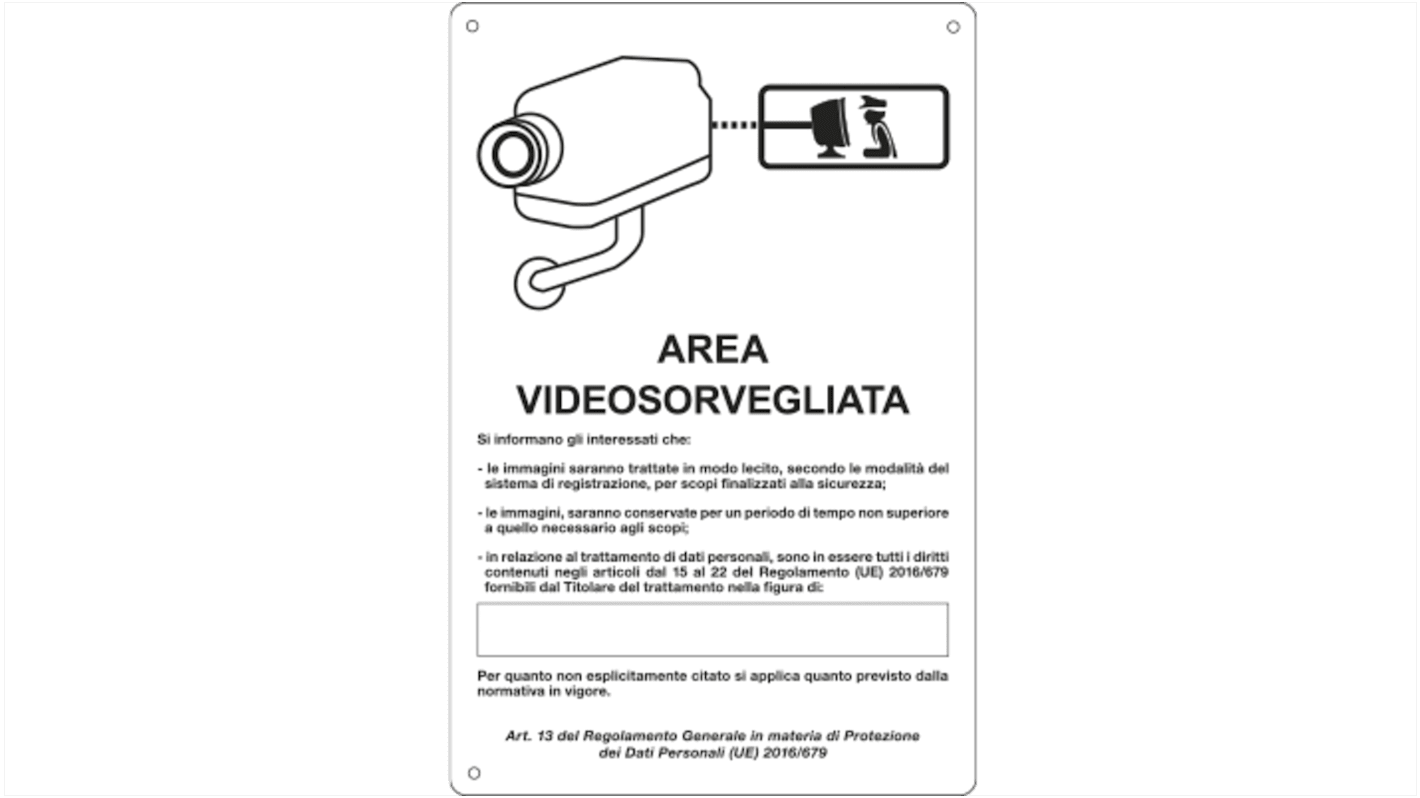 Segnale CCTV Cartelli Segnalatori Alluminio, AREA VIDEOSORVEGLIATA, Italiano