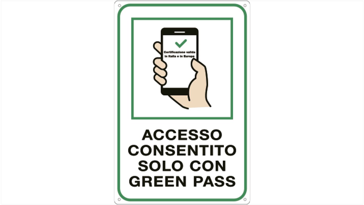 Etichetta di obbligo in Alluminio, pittogramma: Accesso consentito solo con Green Pass