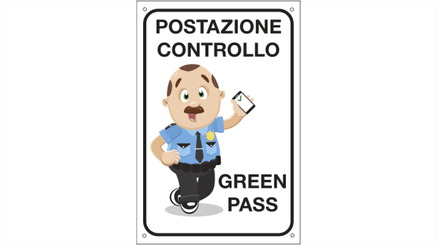 Etichetta di obbligo in Alluminio, pittogramma: Postazione di controllo Green Pass