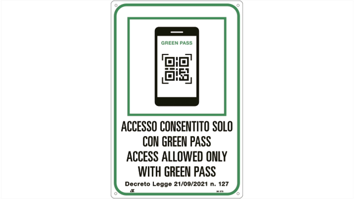 Etichetta di obbligo in Alluminio, pittogramma: Accesso consentito solo con Green Pass