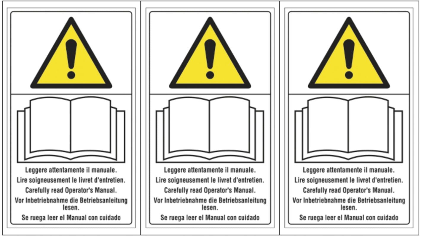 Etichetta di sicurezza Pericolo "Read The Manual - Multilanguage", Adesiva