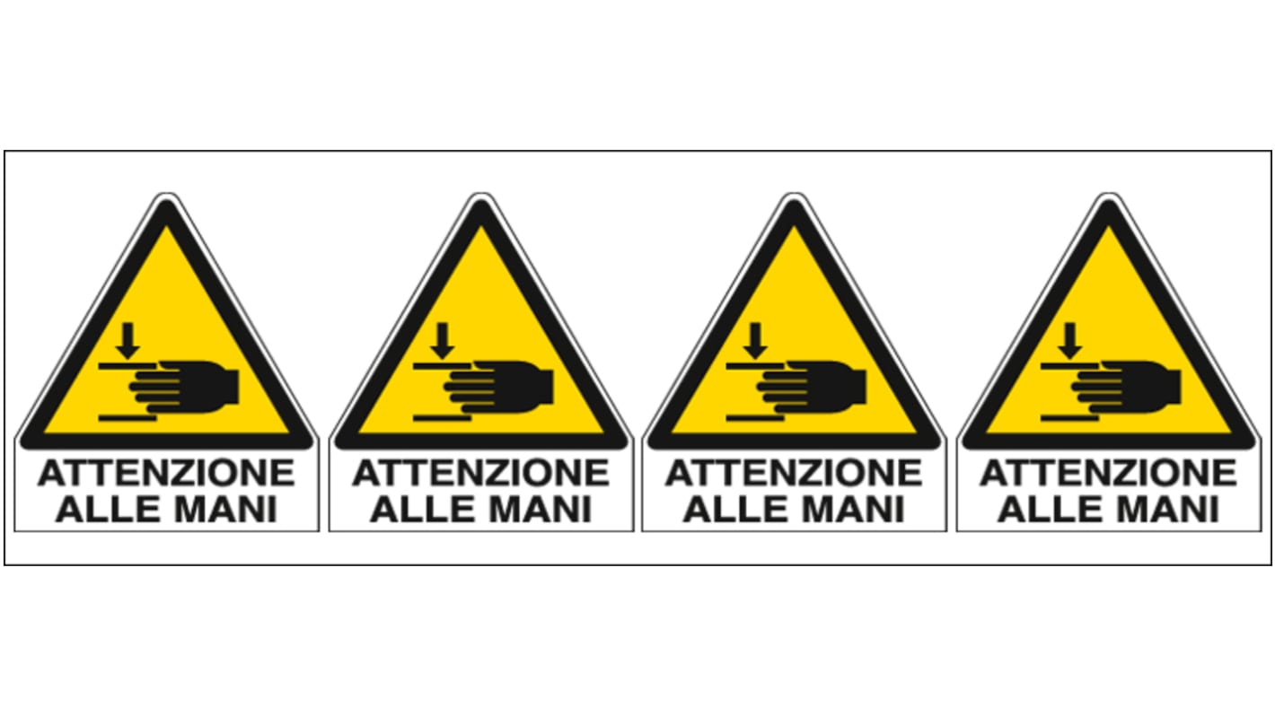 Etichetta di sicurezza Schiacciamento delle mani "ATTENZIONE ALLE MANI", Adesiva