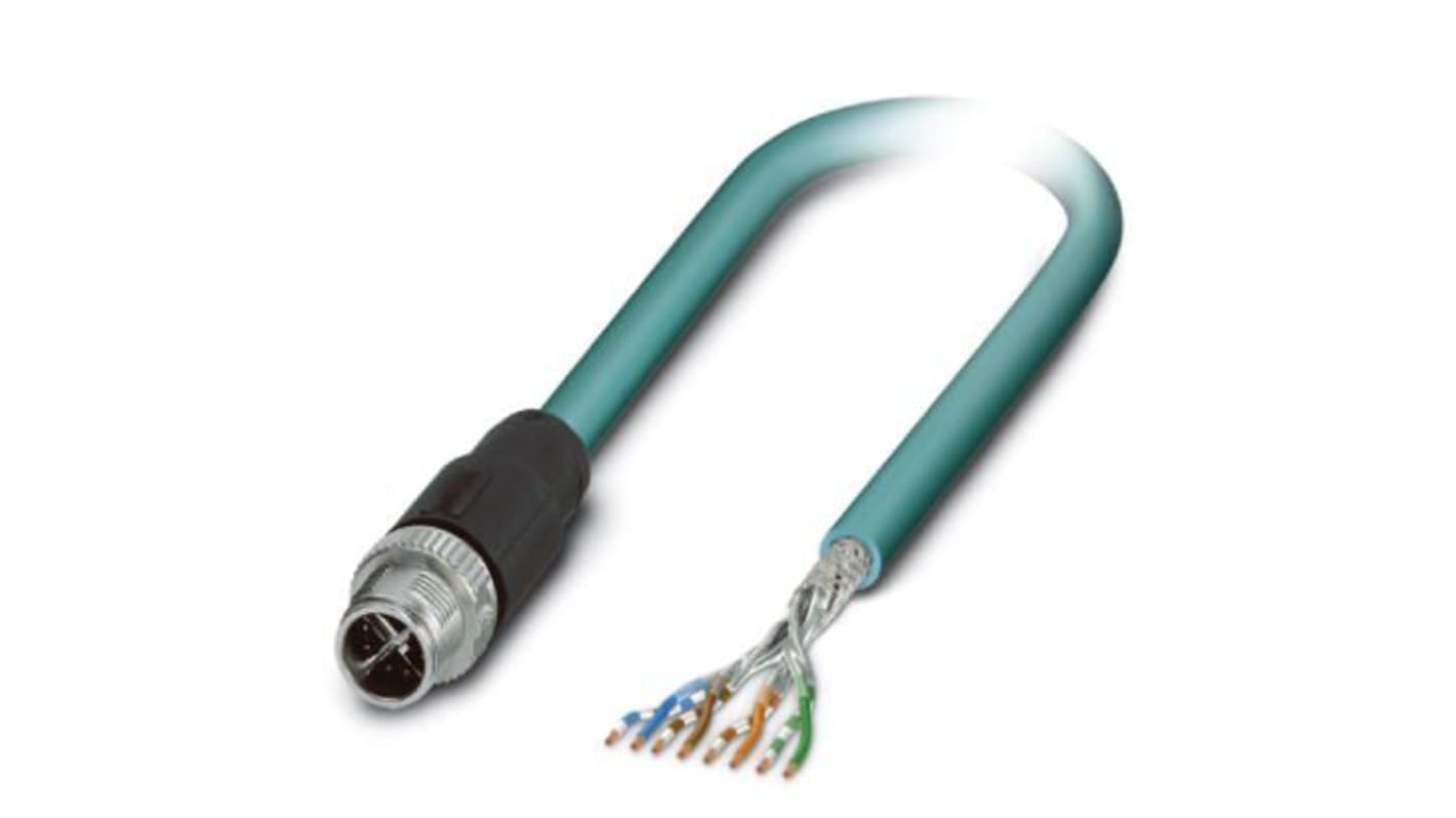 Phoenix Contact Cat6a Straight Male M12 to Unterminated Ethernet Cable, Blue, 15m