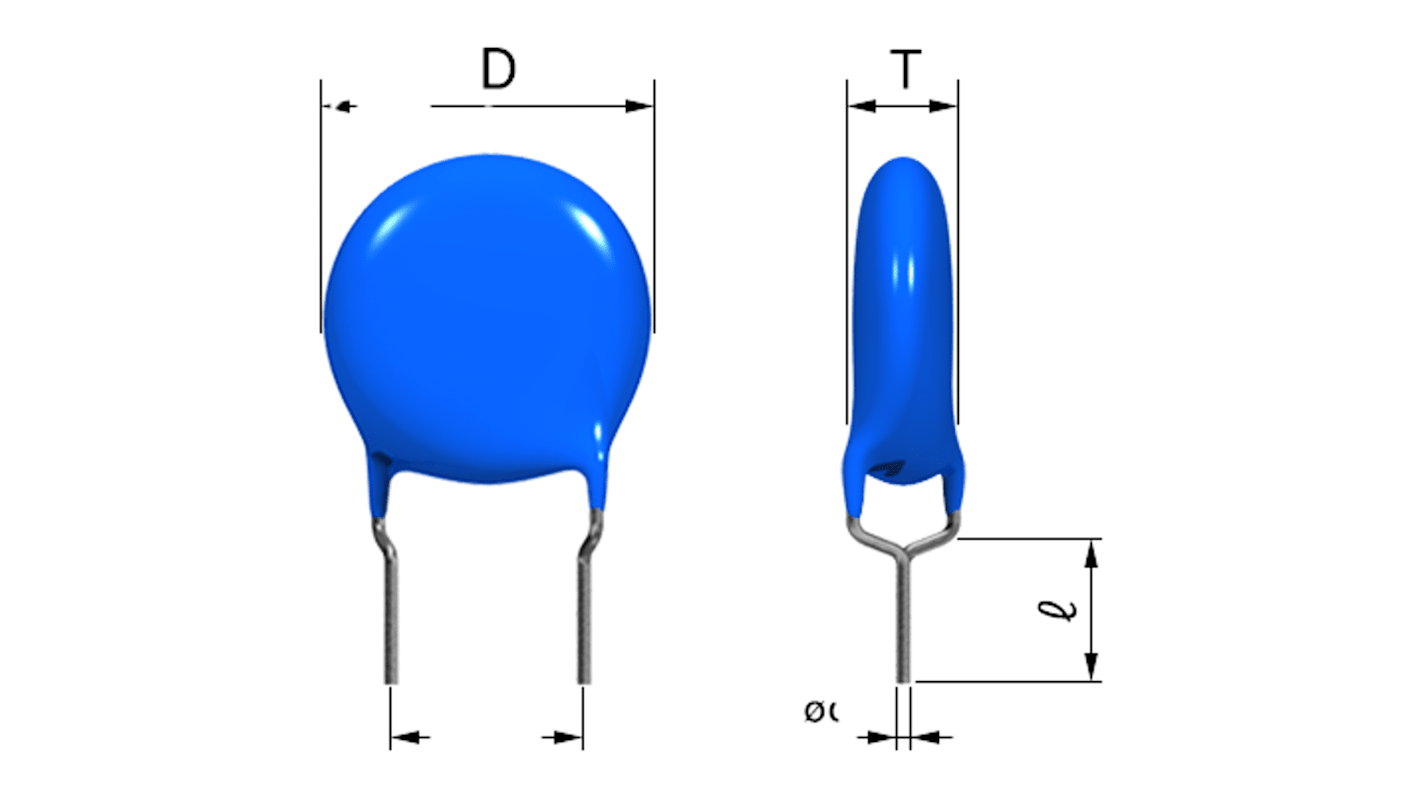 Condensateur céramique monocouche (SLCC), Traversant, 100pF, 1kV c.c.