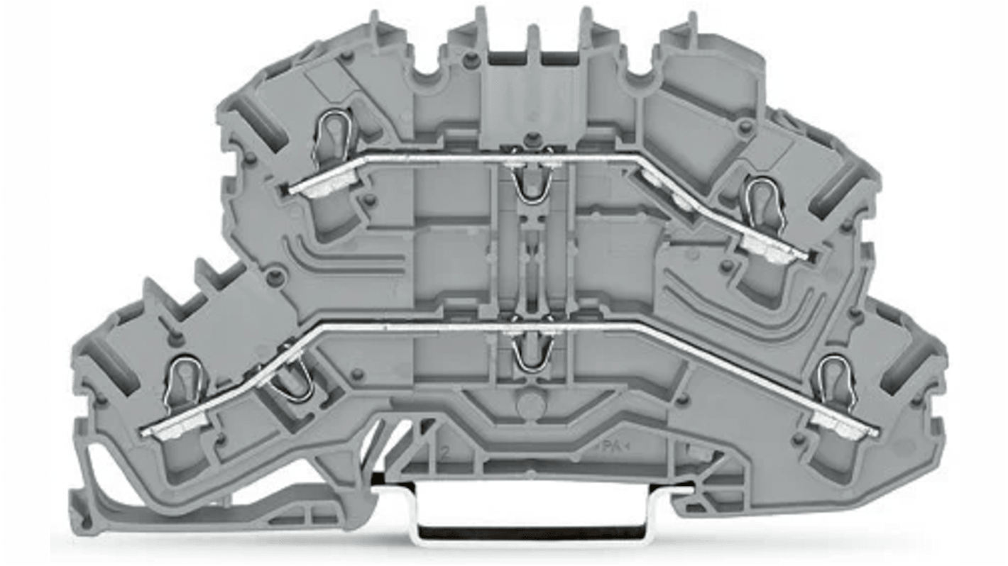 Wago TOPJOB S, 2002 Series Grey Feed Through Terminal Block, 2.5mm², Double-Level, Push-In Cage Clamp Termination,