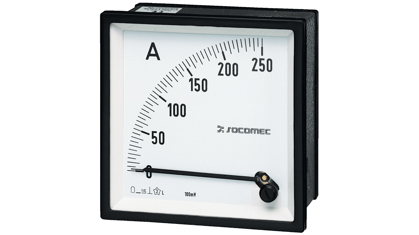 Amperometro analogico da pannello Socomec, max 15A, c.c., foro L 72mm x H 72mm