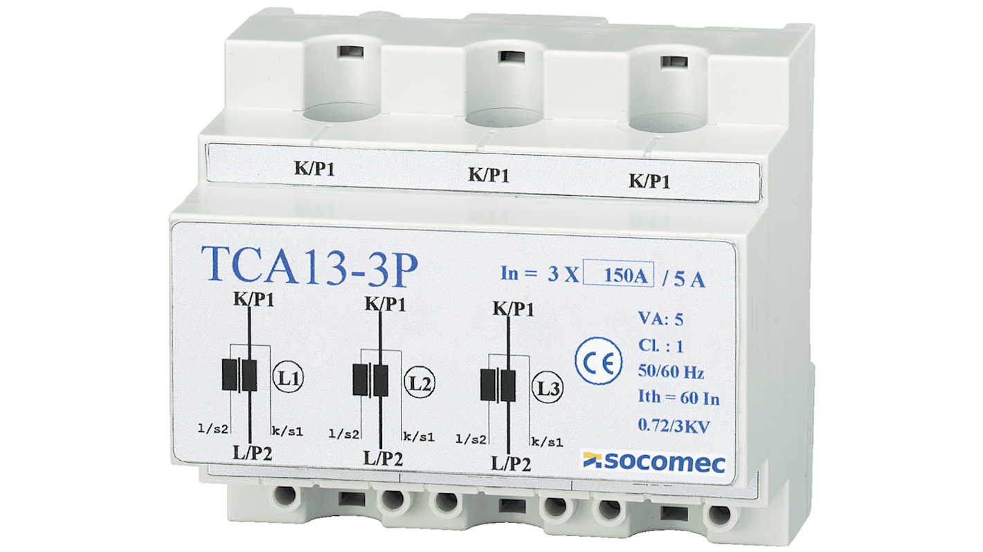 Socomec TCA 13 - 3P Series DIN Rail Mounted Current Transformer, 3 x 50A Input, 50:5A, 5 A Output