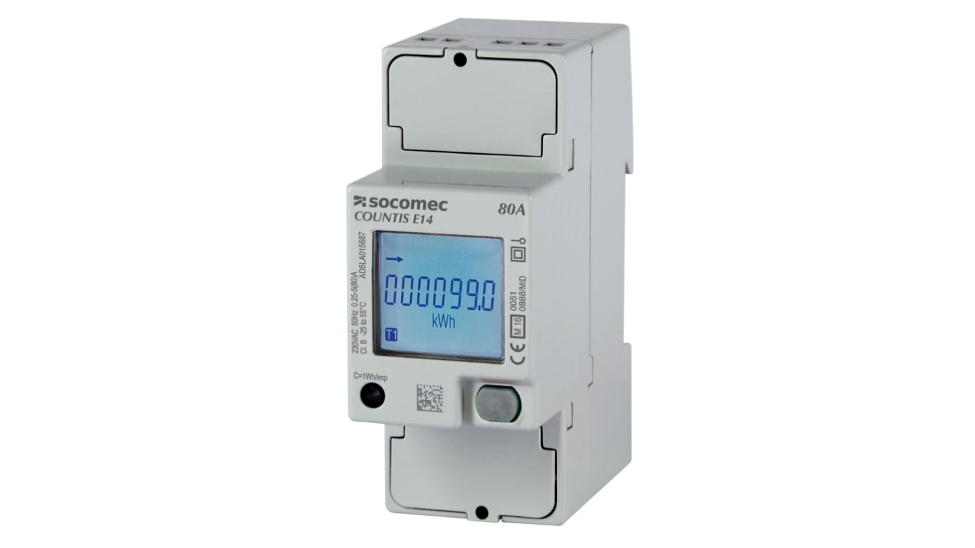 Socomec COUNTIS Energiemessgerät LCD 90mm x 36mm / 1-phasig, Impulsausgang