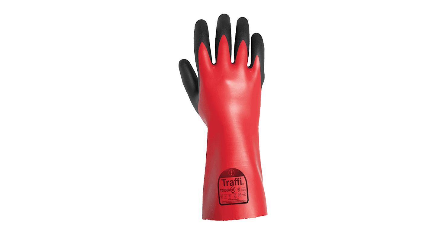 TG150009 Traffi Red Cotton Chemical Resistant Work Gloves, Size 9