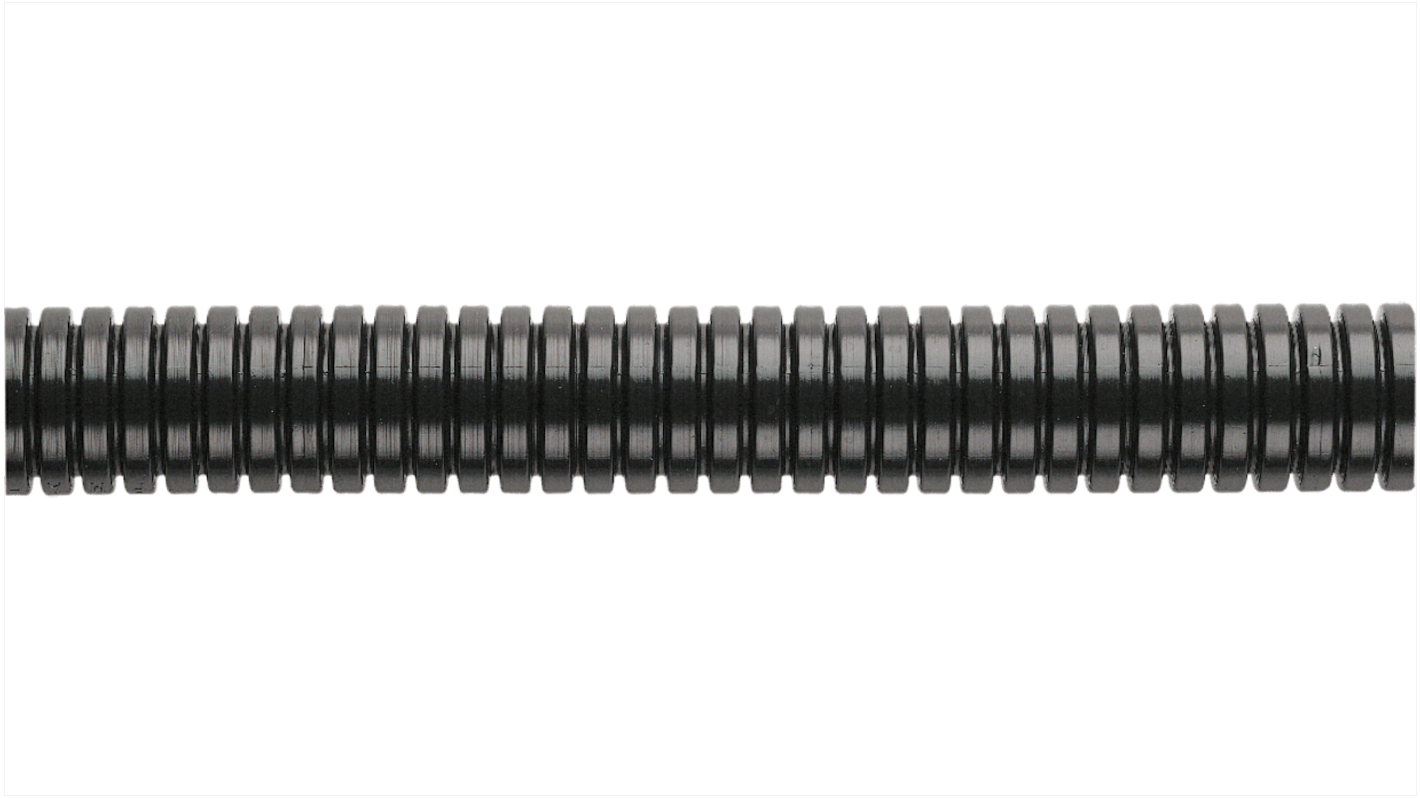 Flexicon Corrugated Loom Tubing Conduit, 34mm Nominal Diameter, Nylon, Black