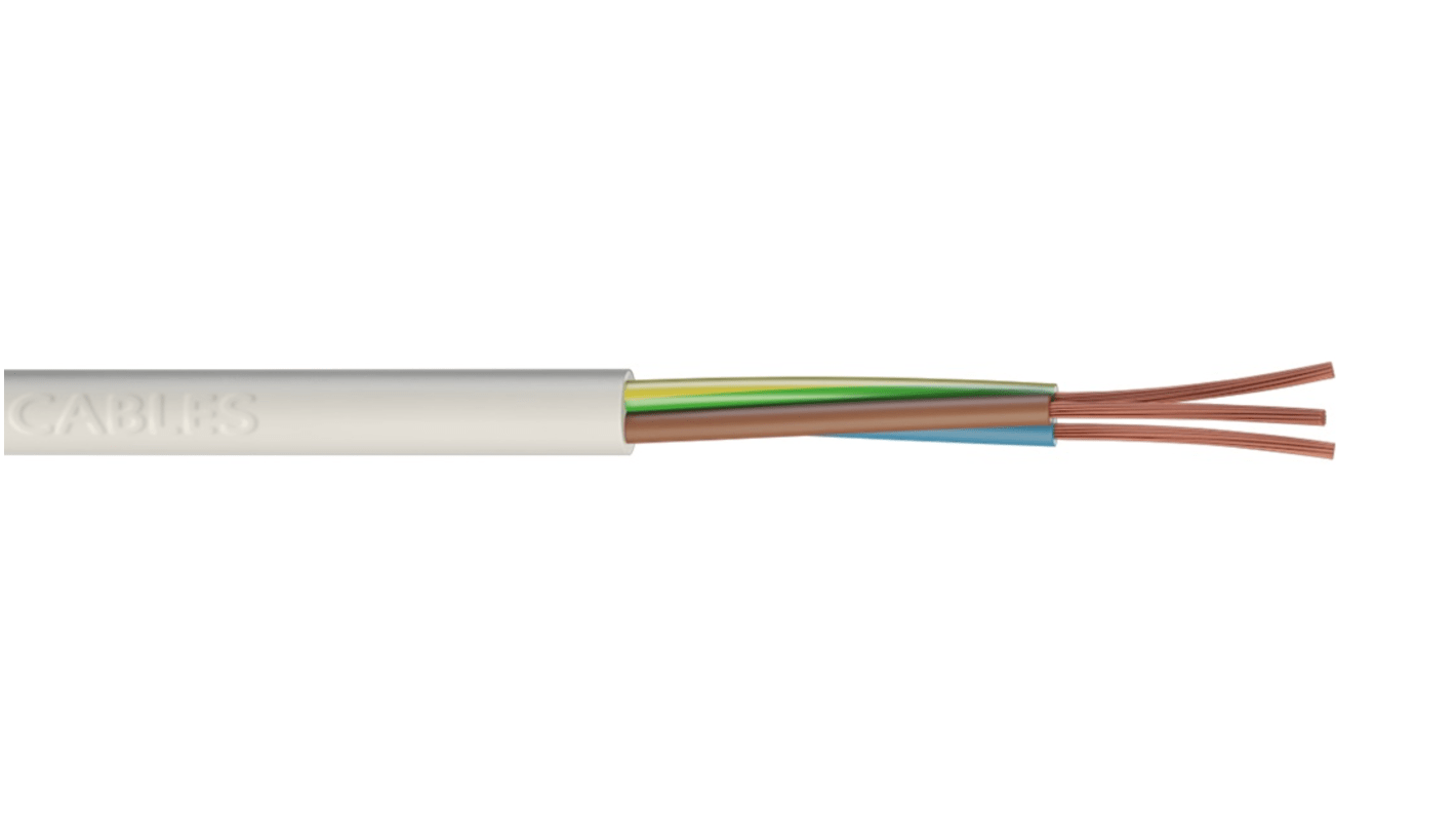 RS PRO 3 Core Power Cable, 1.5mm², 10m, White PVC Sheath, Mains, 16 A, 300/500 V
