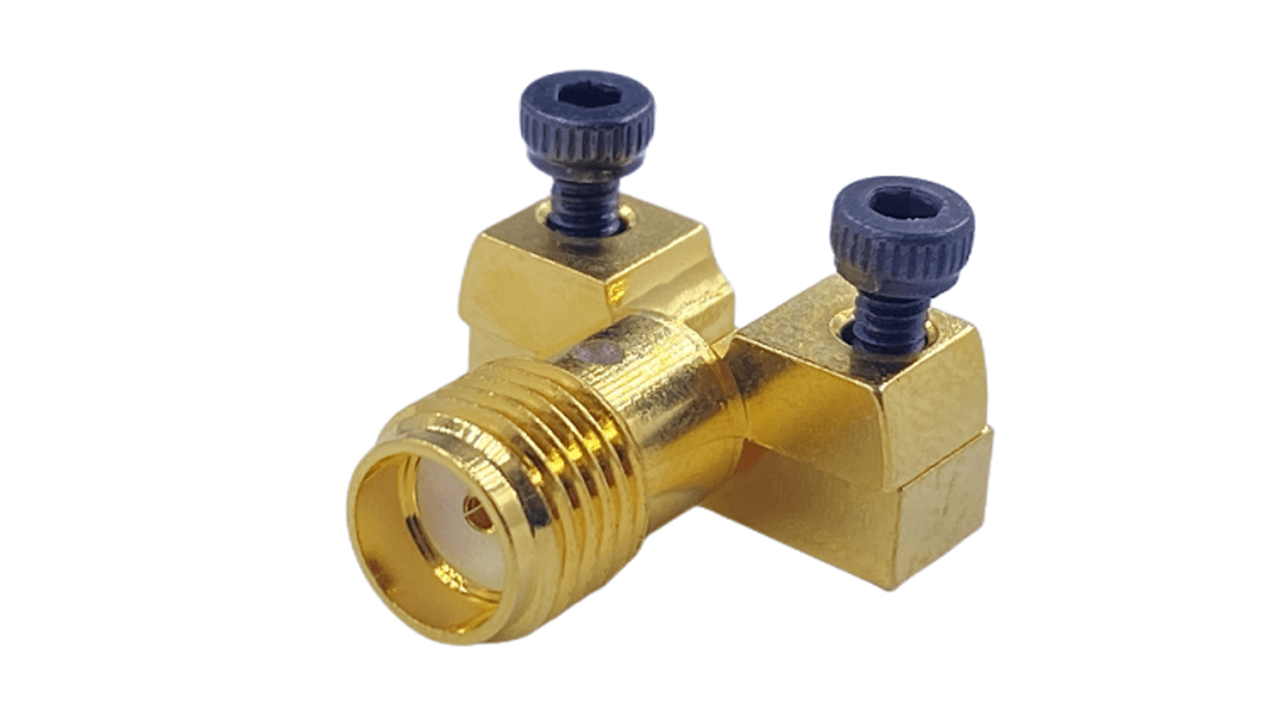 Conector coaxial RS PRO, Hembra, Recto, Impedancia 50Ω, Montaje en PCB, Terminación de Soldadura, 18GHz, Oro