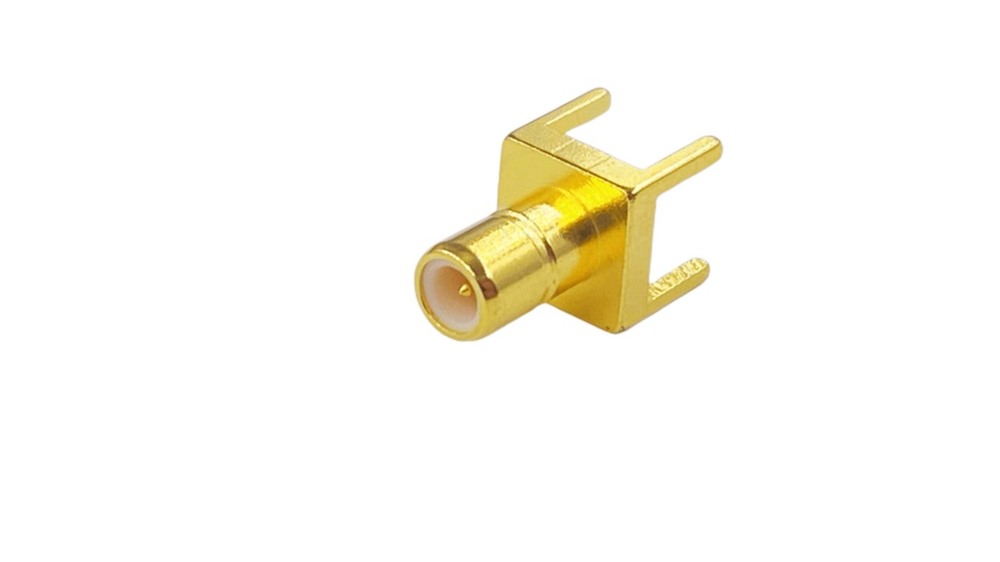 Conector coaxial RS PRO, Macho, Recto, Impedancia 50Ω, PCB, Terminación de Soldador, 4GHz, Oro