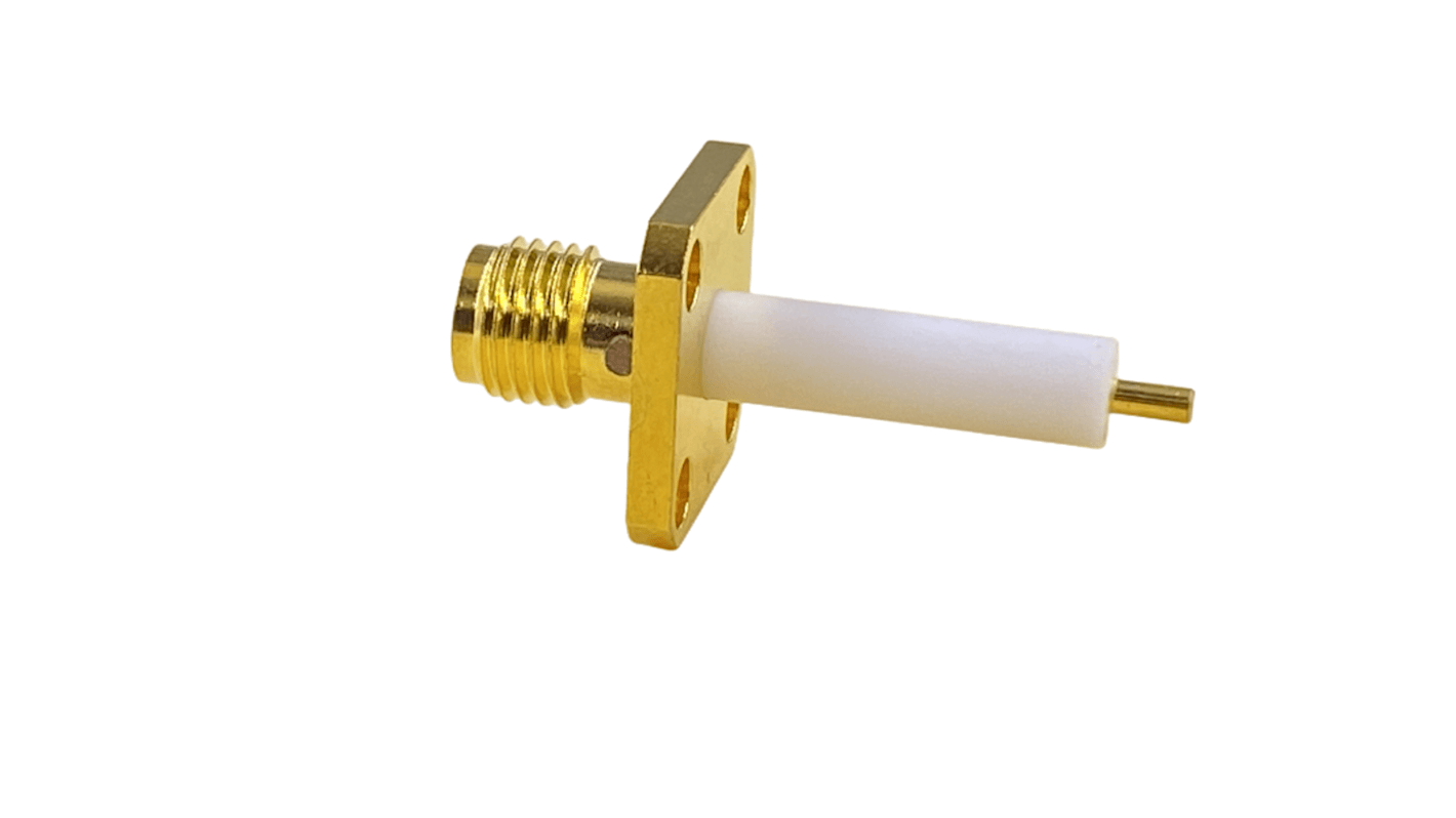 Conector coaxial RS PRO, Hembra, Recto, Impedancia 50Ω, Montaje de Reborde, Terminación de Roscado, Oro