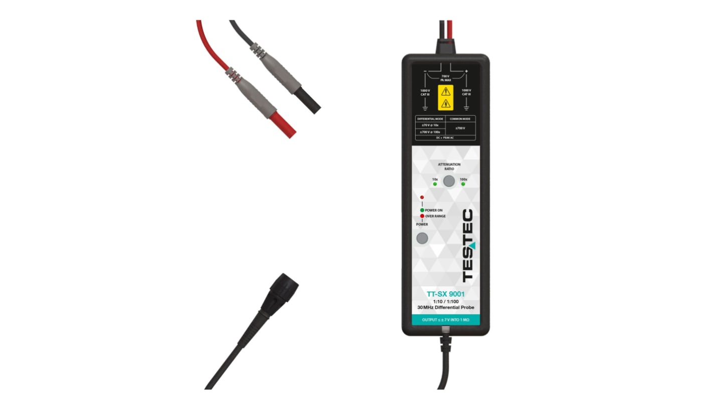 Sonda para osciloscopio Testec TT-SX 9001, Activo, Diferencial, BNC, 30MHZ, 1:10, 1:100, IEC61010-031:2015, 14ns