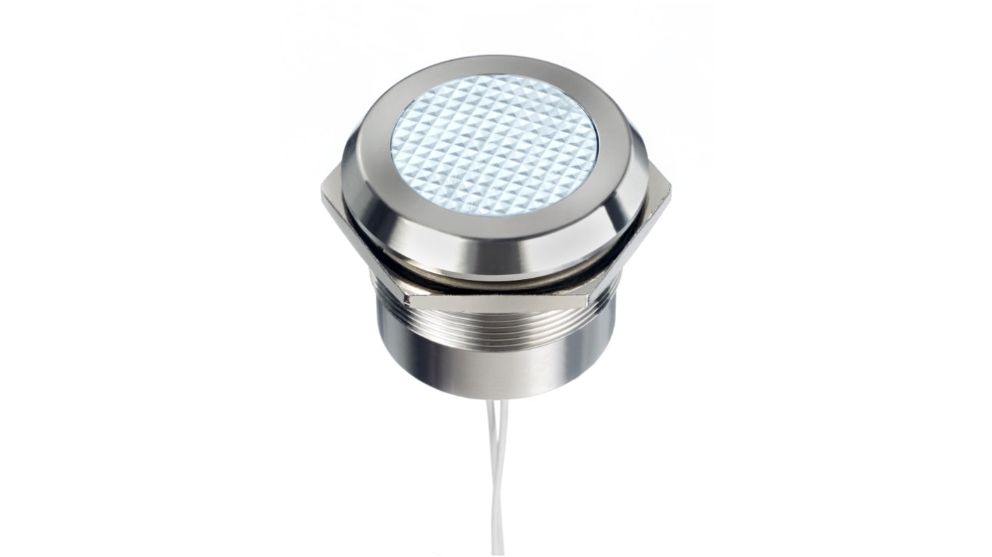 Voyant LED lumineux  Blanc RS PRO, dia. 30mm, 12 → 24V c.a. / V c.c., taille de la lampe 18.2 mm, IP67, IP69K