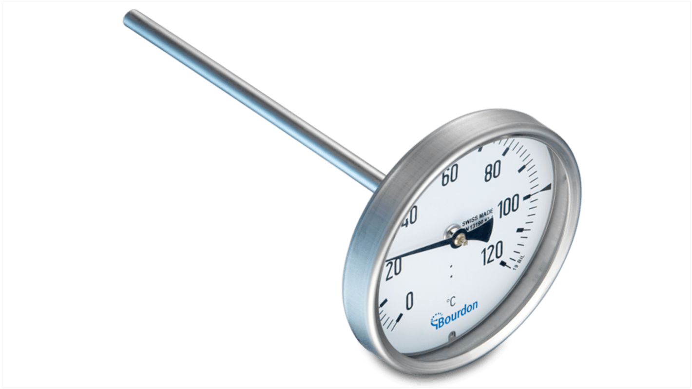 Termómetro con dial Bourdon TBI100-254.144.14T, Escala Centígrado, 250 °C, Diámetro 100mm