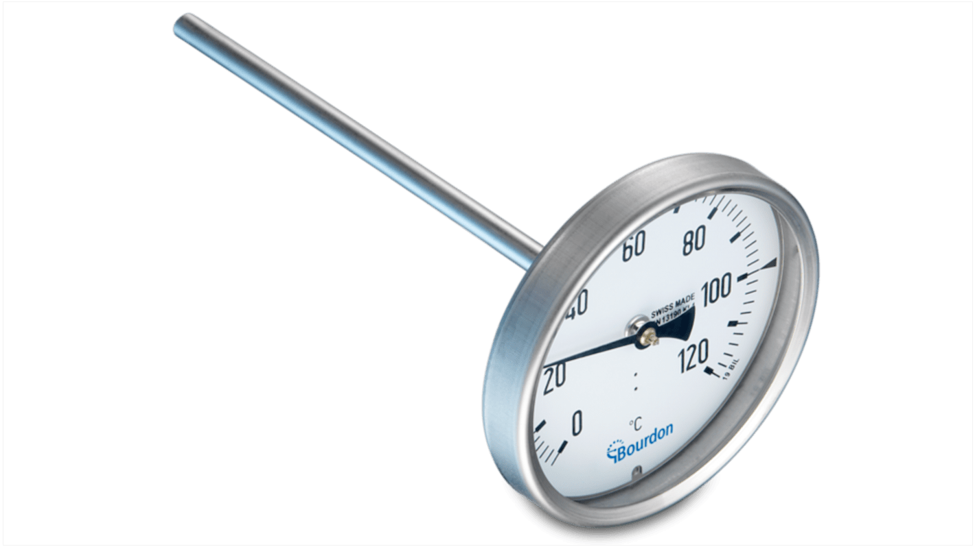 Thermomètre à aiguille Bourdon, 120 °C max, , Ø cadran 100mm