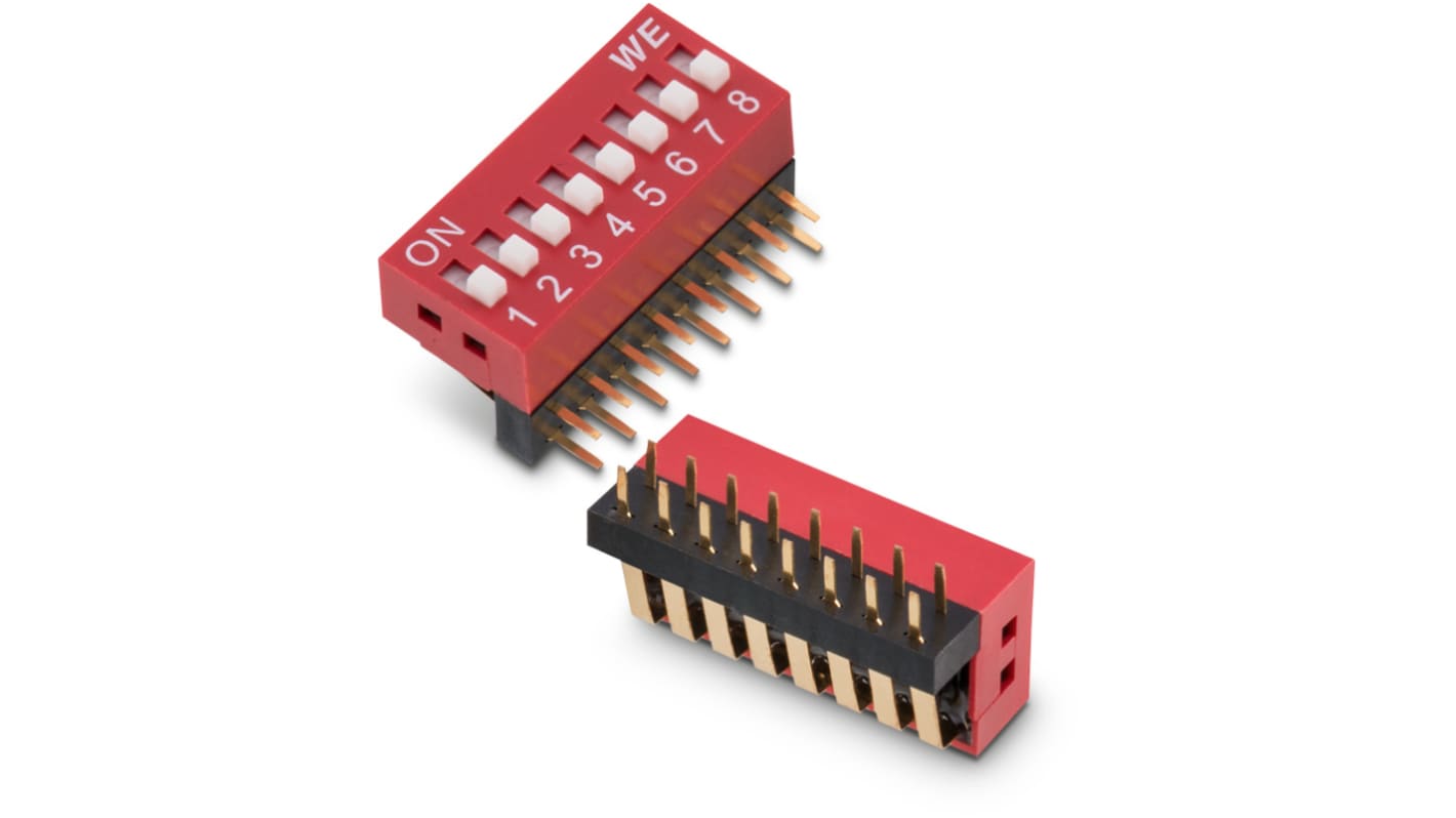 Würth Elektronik THT DIP-Schalter Gleiter 4-stellig, 1-poliger Ein/Ausschalter, Kontakte vergoldet 100 mA
