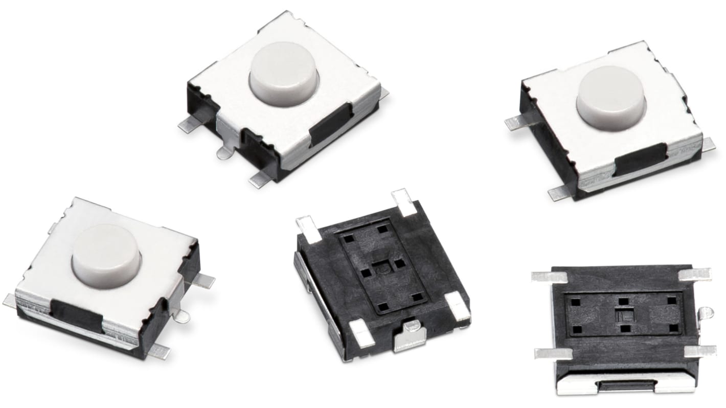 White Round Tactile Switch, SPST 50 mA Panel Mount, PCB