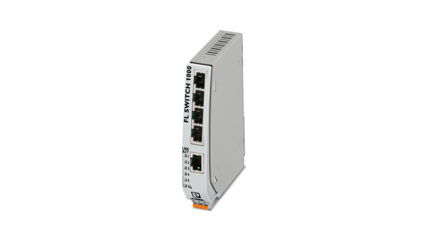 Phoenix Contact FL SWITCH 1000 Series Ethernet Switch, 5 RJ45 Ports, 10/100Mbit/s Transmission, 24V