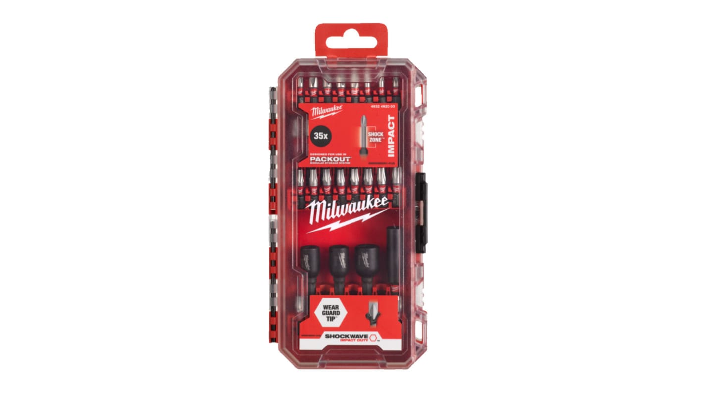 4932492003 Milwaukee Screwdriver Bit Set 35 Pieces Hexagon Square RS