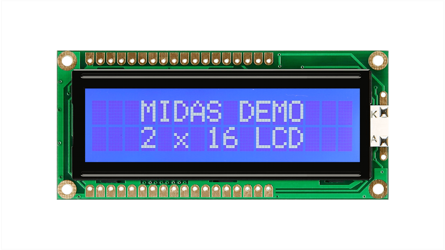 Midas MC21605G6W-BNMLW3.3-V2 LCD LCD Display, 2 Rows by 16 Characters