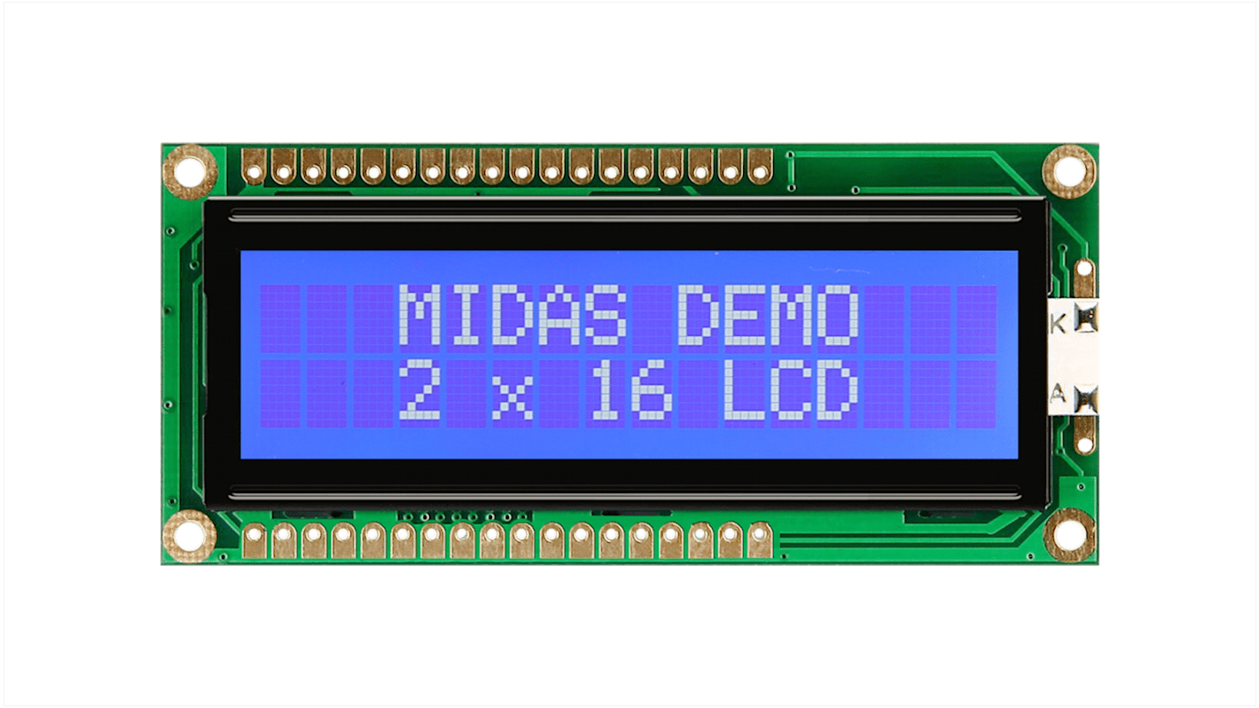 Midas MC21605G6W-BNMLW3.3-V2 LCD LCD Display, 2 Rows by 16 Characters | RS
