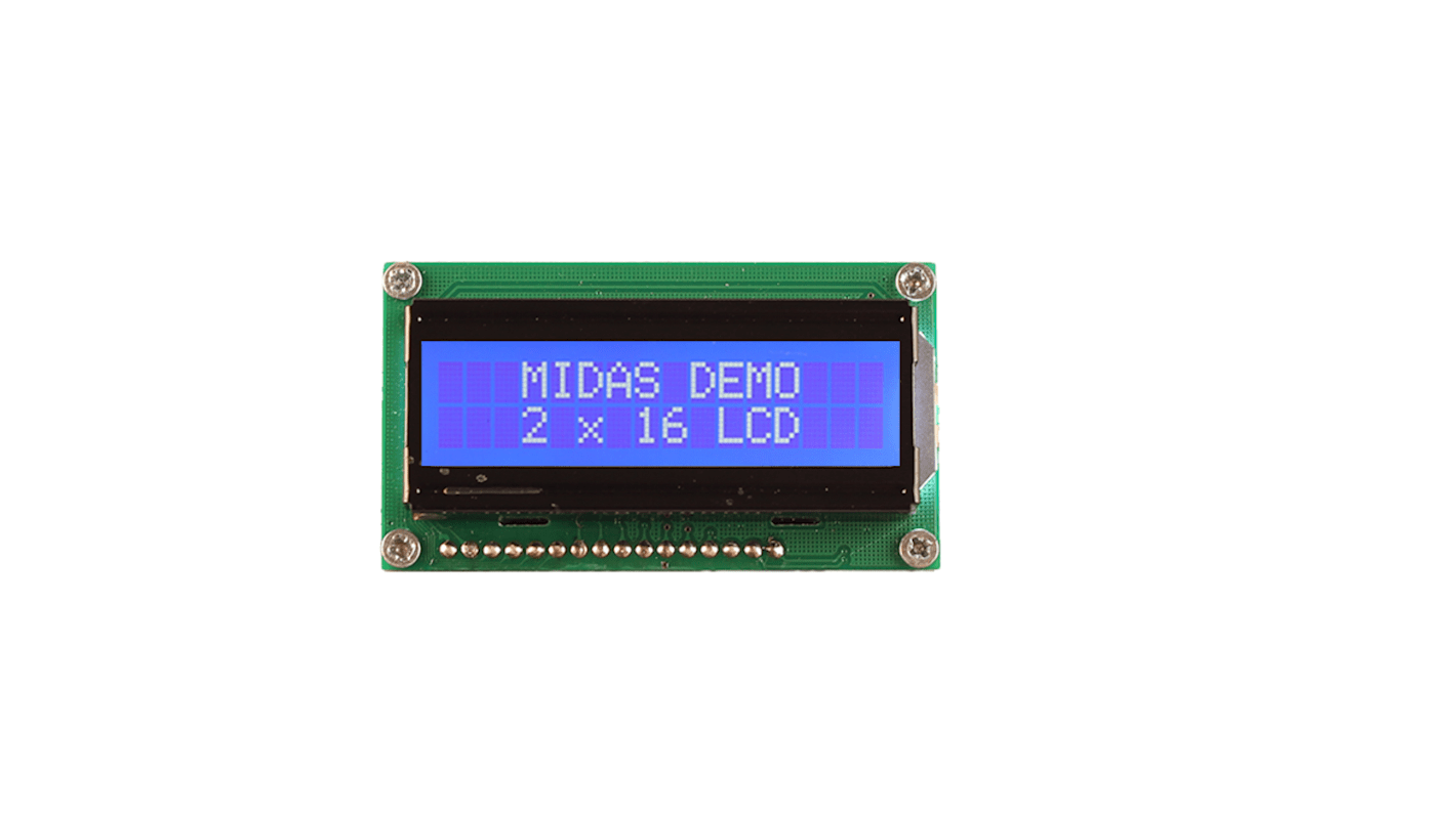 Afficheur monochrome LCD Midas, LCD 2 x 16 caractères