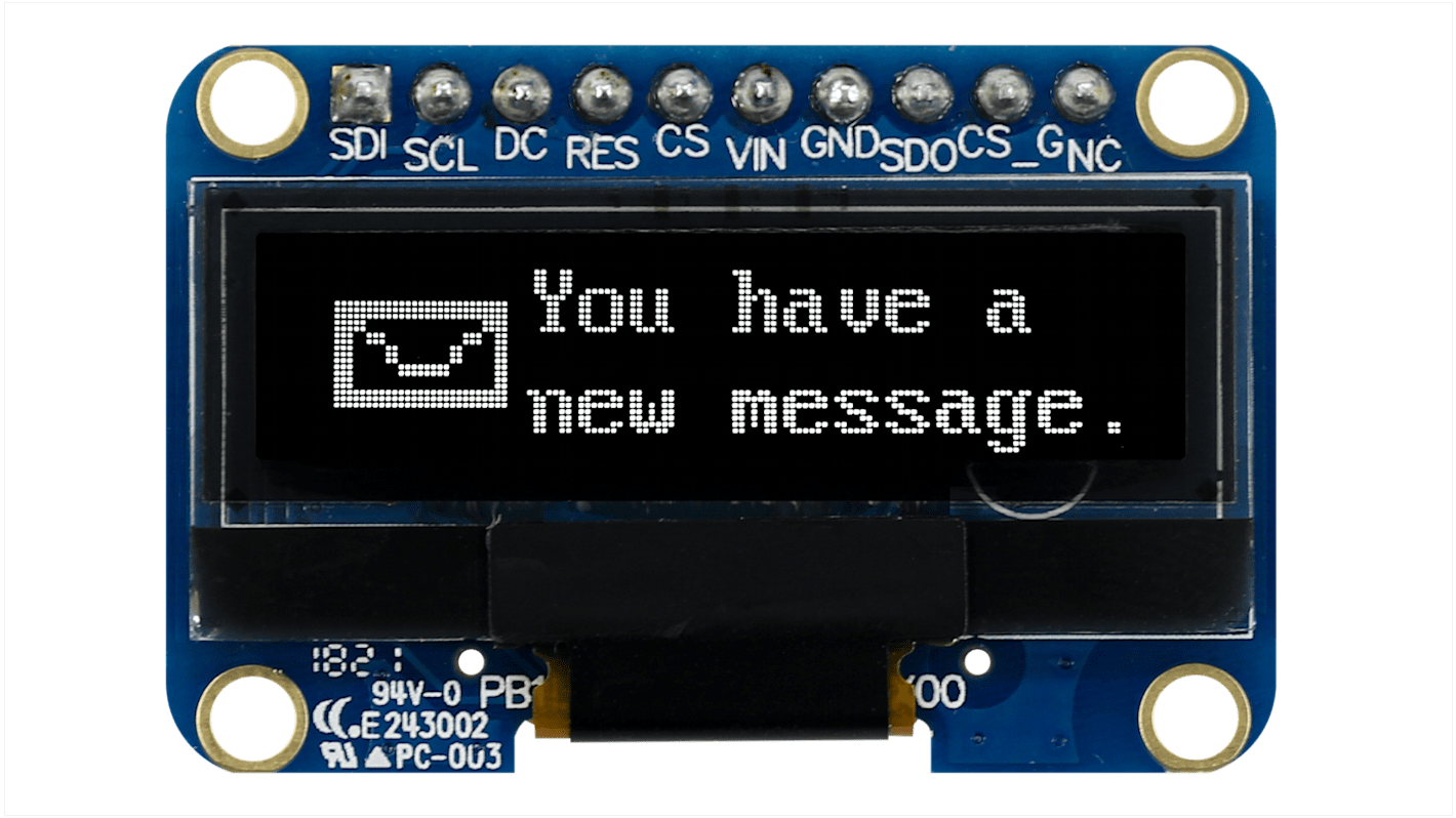 Midas 1.04in White Passive matrix OLED Display 128 x 32pixels COB SPI Interface