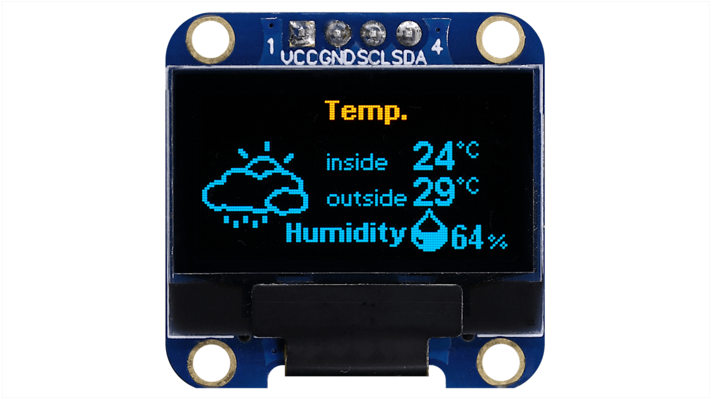 Display OLED Midas, matrice Passivo, Giallo, 128 x 64pixels, COB, I2C Interface