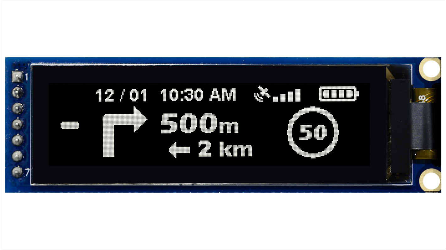 Midas 2.08Zoll OLED-Display 256 x 64pixels, 51.18 x 12.78mm / 22:1.71 Weiß Passiv-Matrix, SPI Interface