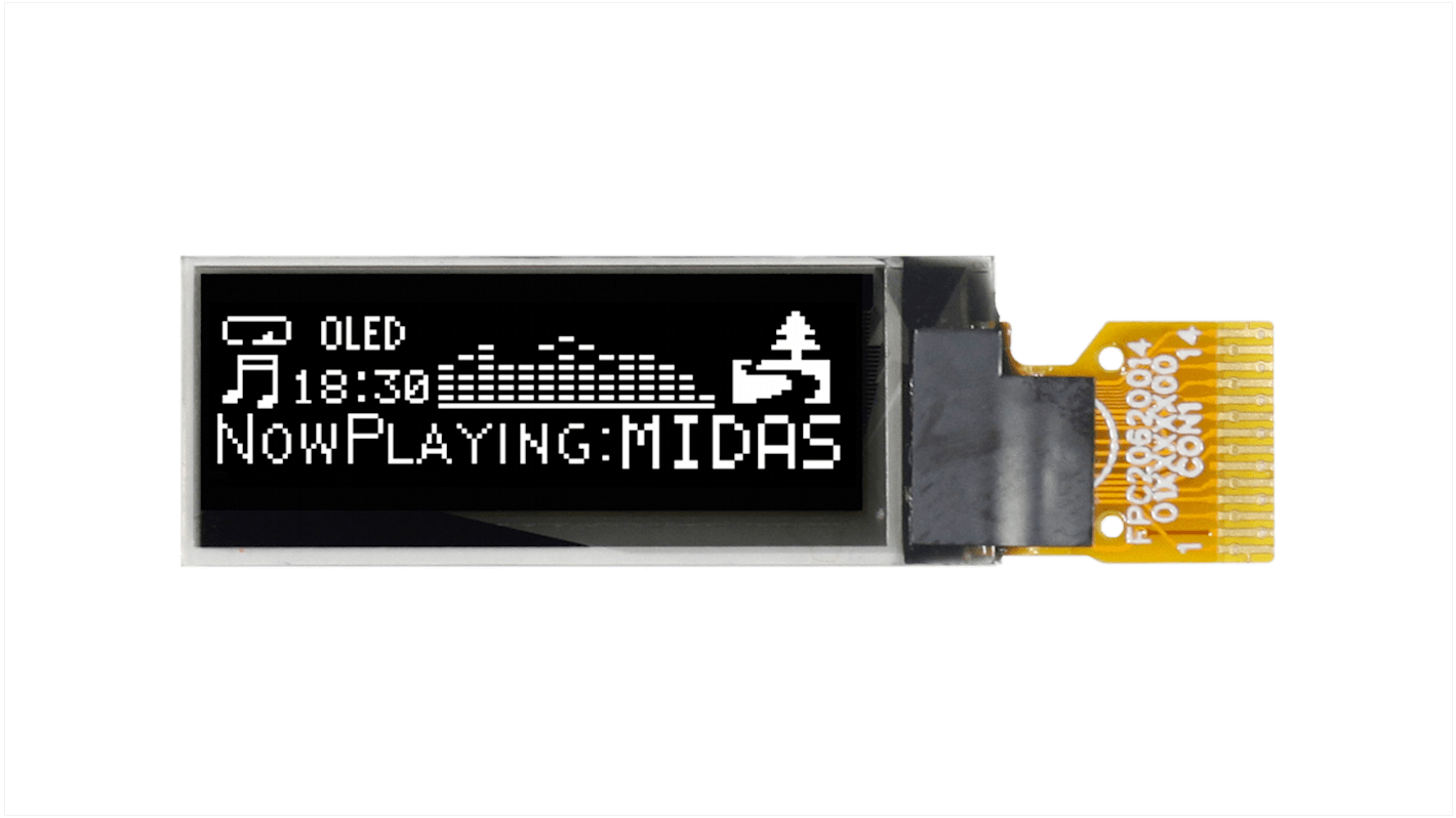 Midas 0.91インチ パッシブマトリクス 有機EL ディスプレイ 白, , 128 x 32pixels COG