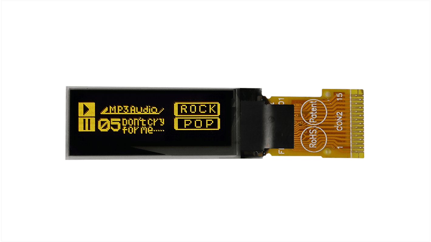 Midas 0.91in Yellow Passive matrix OLED Display 128 x 32pixels COG SPI Interface