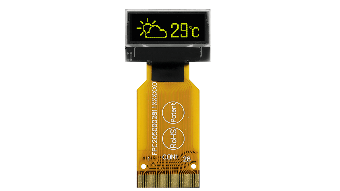 Midas 0.68Zoll OLED-Display 96 x 32pixels, 16.298 x 5.418mm / 12.32:1.21 Gelb Passiv-Matrix, I2C, Parallel, SPI