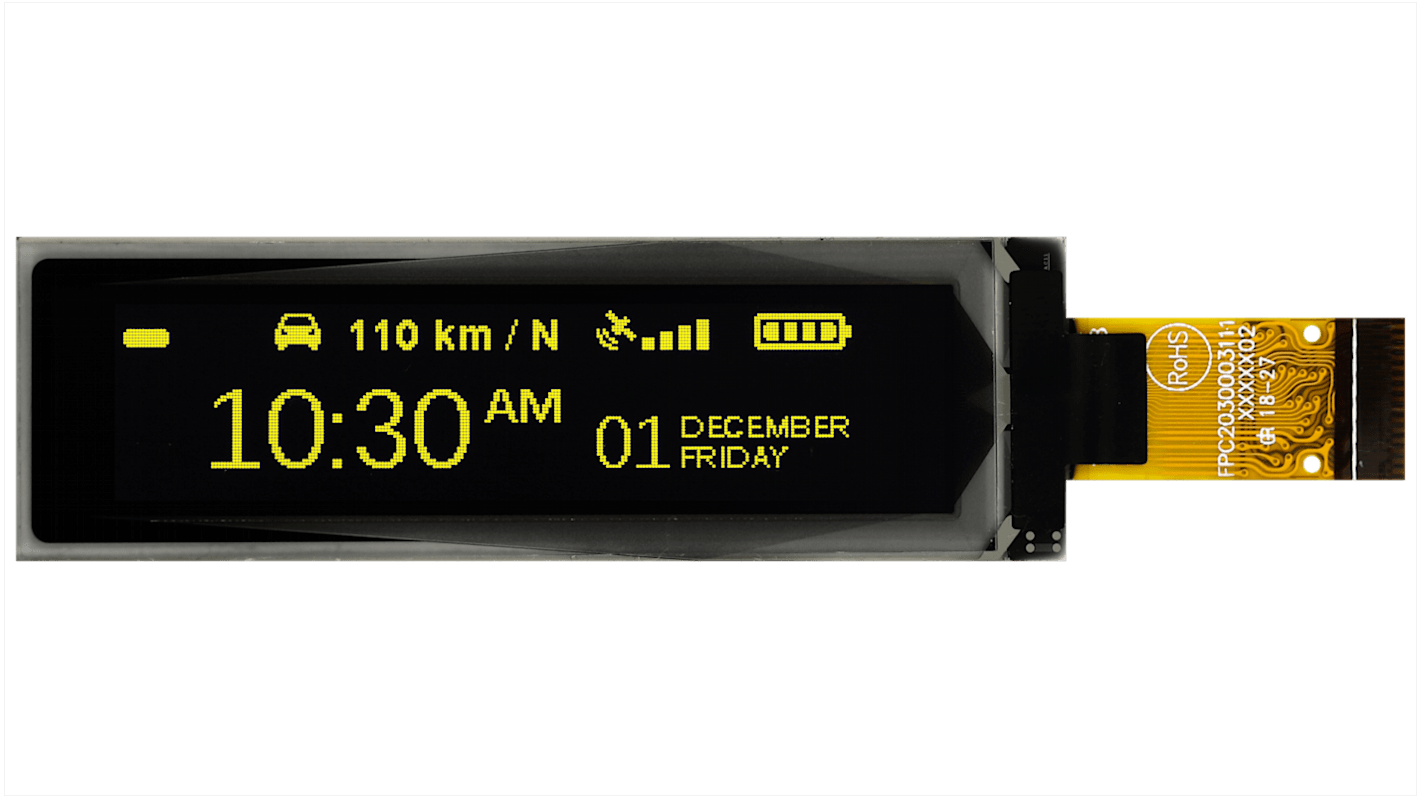 Display OLED Midas, matrice Passivo, Giallo, 256 x 64pixels, COT, I2C, parallelo, SPI Interface