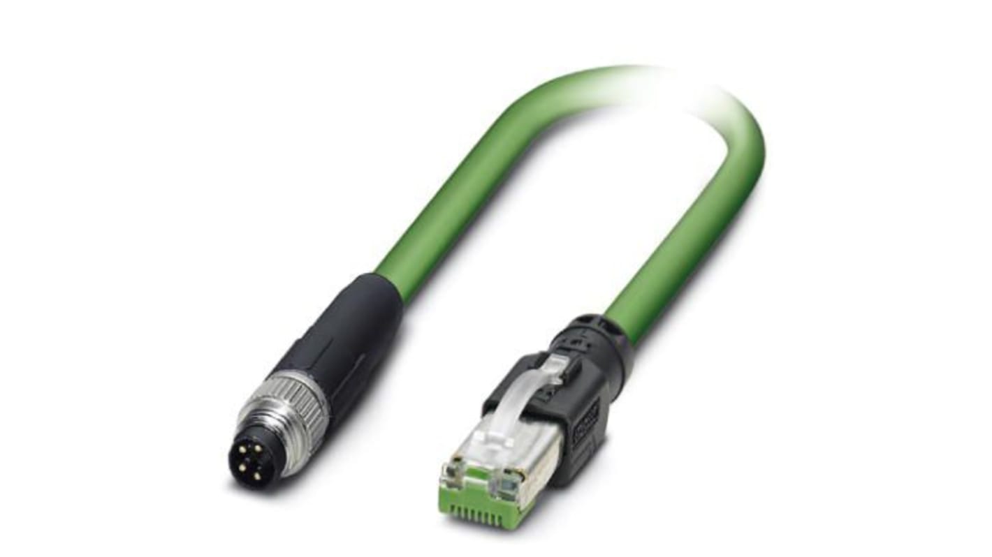 Phoenix Contact Cat5 Straight Male M8 to Straight Male RJ45 Ethernet Cable, Green, 2m