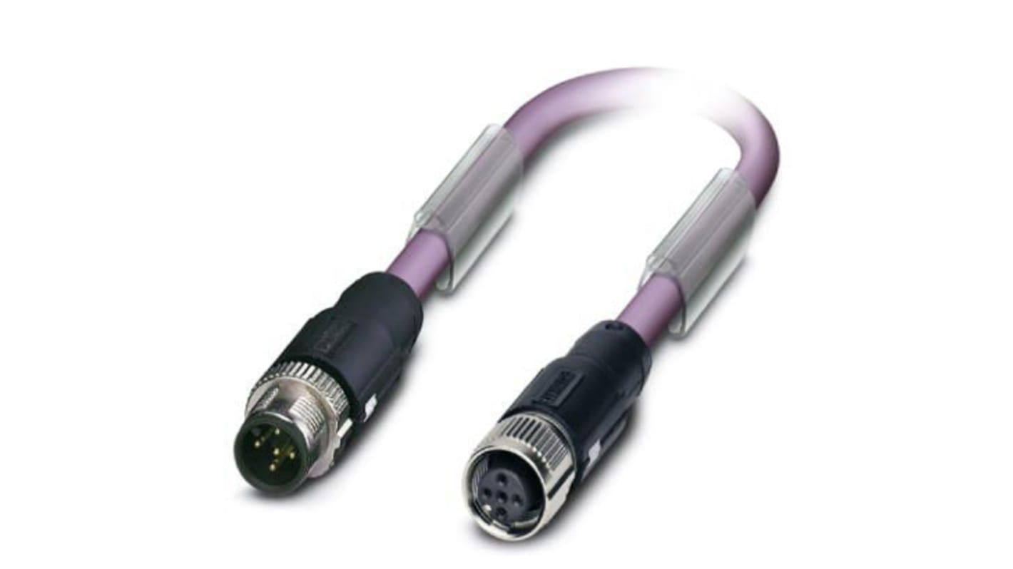 Phoenix Contact Straight Male M12 to Female M12 Bus Cable, 500mm