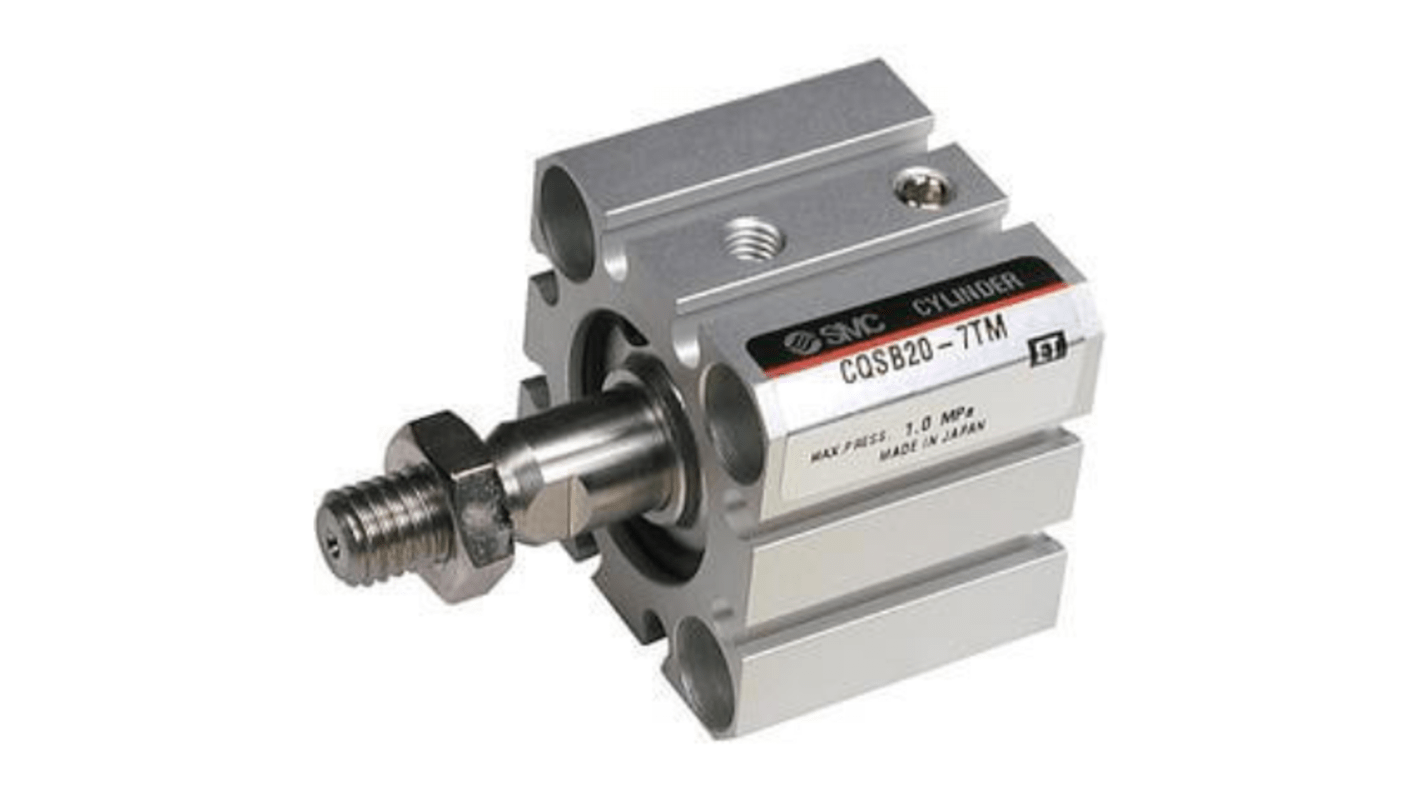 SMC Pneumatic Compact Cylinder - 20mm Bore, 5mm Stroke, CQS Series, Single Acting with Return Spring Acting
