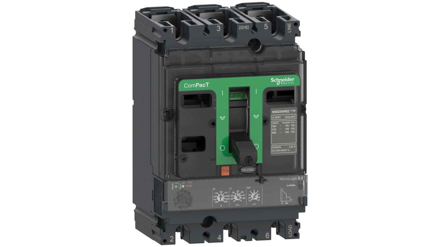 Disjoncteur Schneider Electric ComPacT NSX 3 pôles, 100A, montage fixe