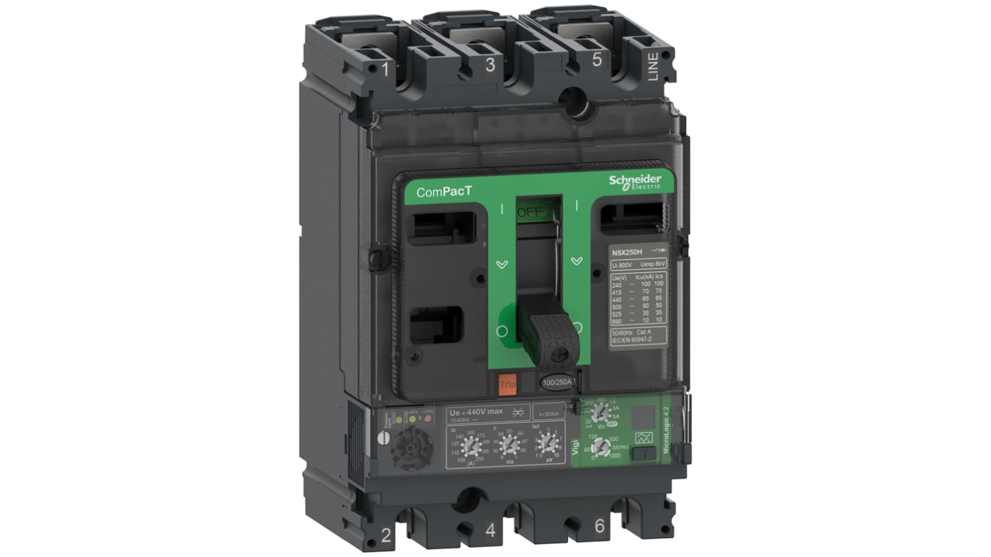 MCCB Schneider Electric, 3 Polos, 160A, Montaje fijo, ComPacT NSX, C16F