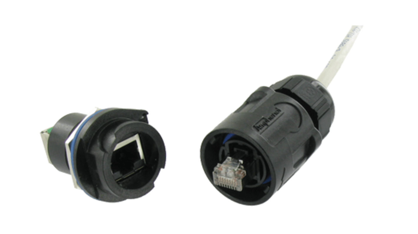 Amphenol Socapex Male Ethernet Connector, Jam Nut, Cat6