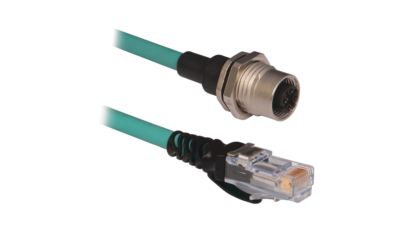 Rockwell Automation Cat5e M12 to RJ45 Ethernet Cable, Unshielded Twisted Pair (UTP), Green, 2m