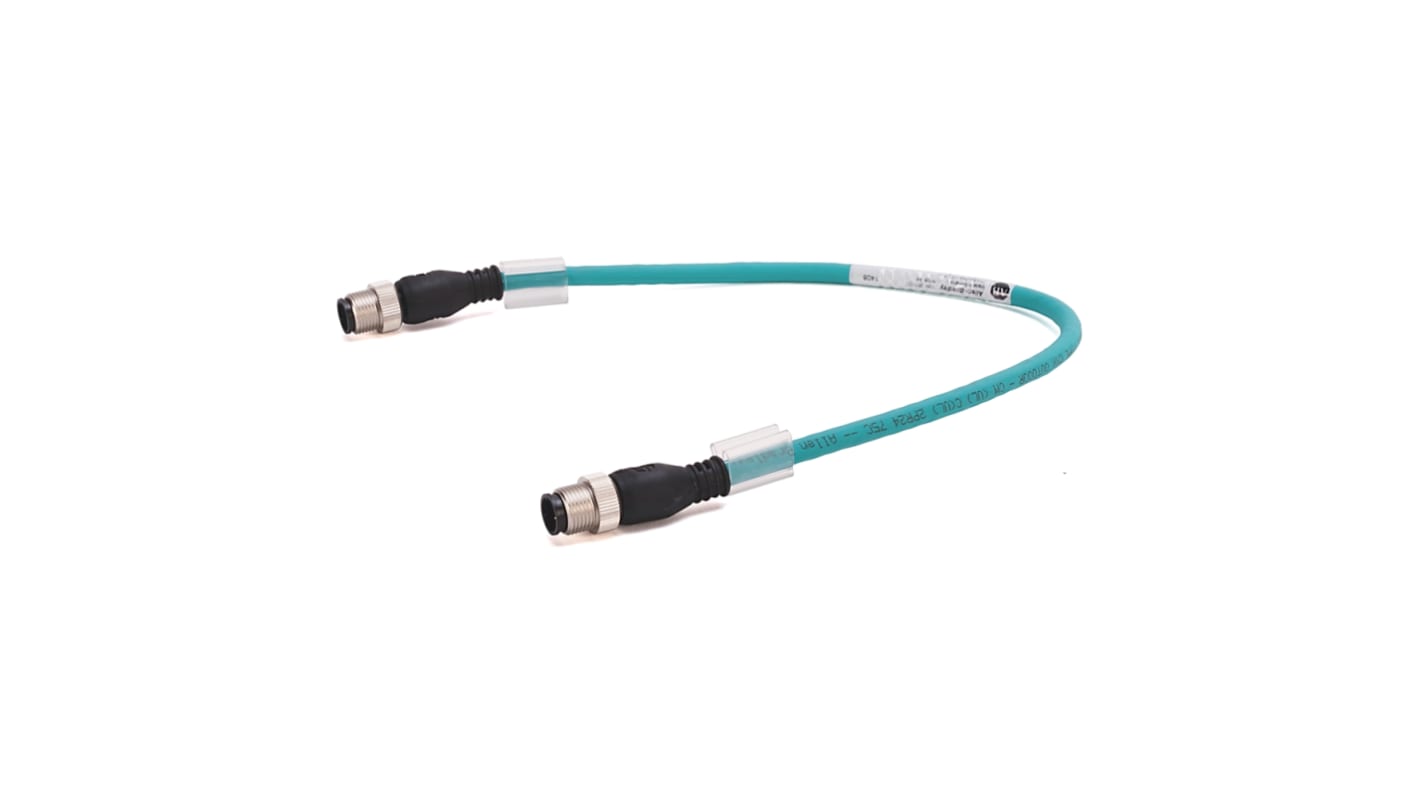 Rockwell Automation Cat5e Straight M12 to Straight M12 Ethernet Cable, Unshielded Twisted Pair (UTP), Green, 300mm