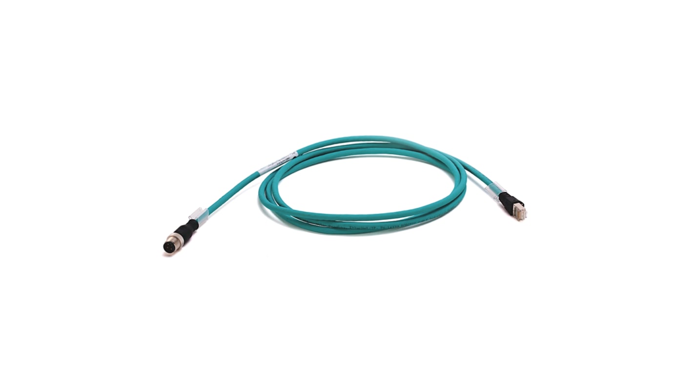 Rockwell Automation Cat5e Straight M12 to Straight RJ45 Ethernet Cable, Unshielded Twisted Pair (UTP), Green, 2m