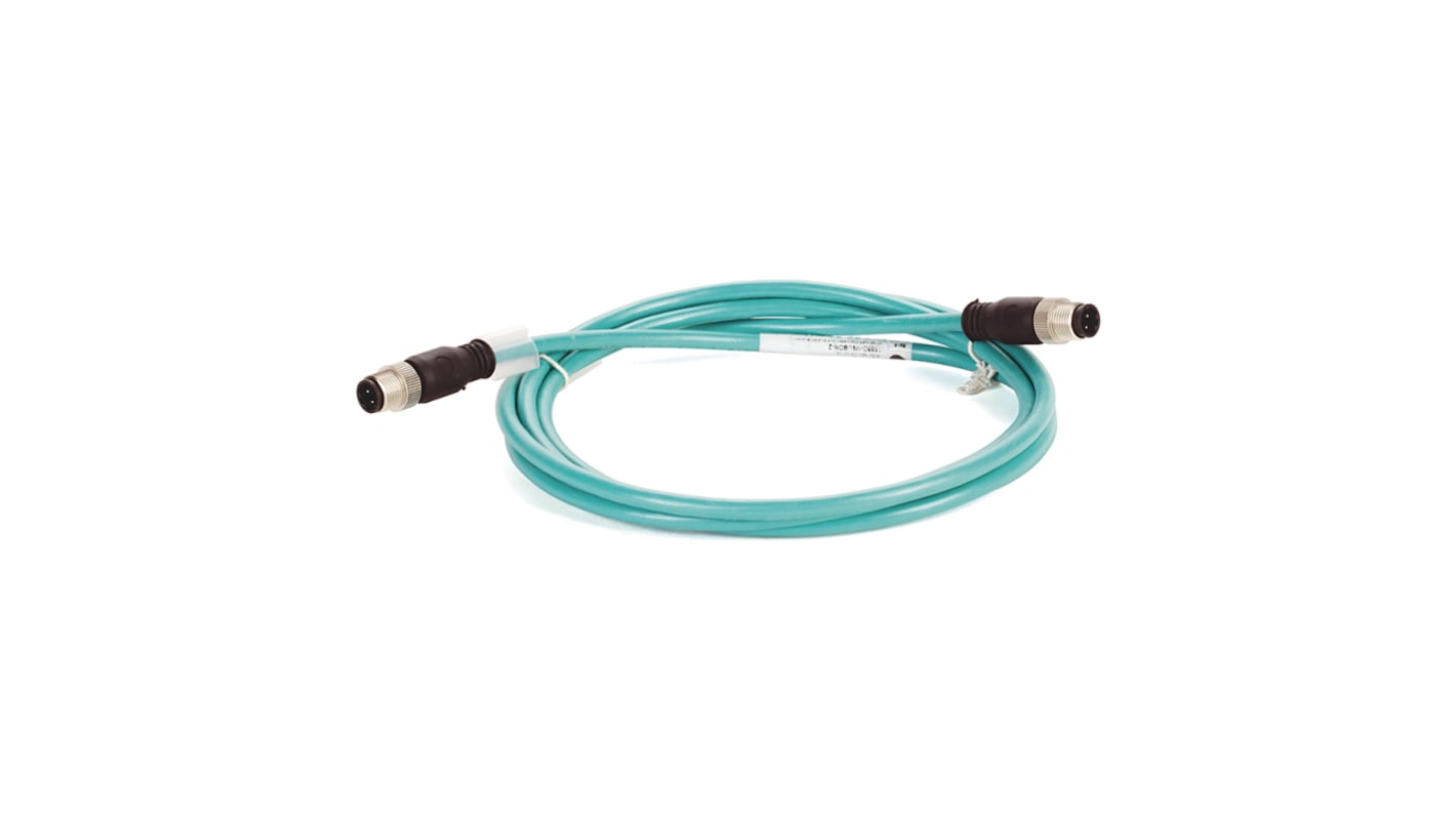 Rockwell Automation Cat5e Straight M12 to Straight M12 Ethernet Cable, Foil and Braid, Green, 300mm