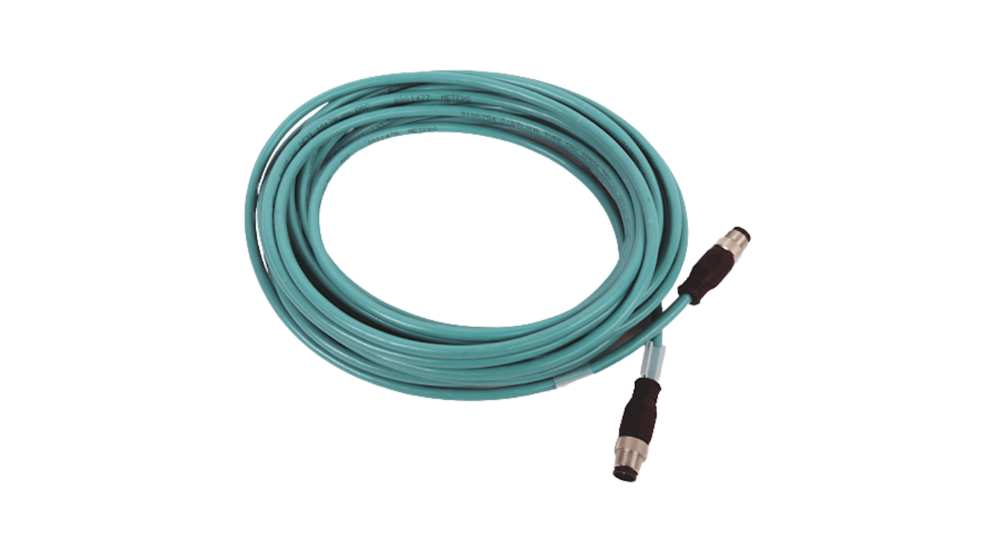 Rockwell Automation Cat5e Straight M12 to Straight M12 Ethernet Cable, Foil and Braid, Green, 1m