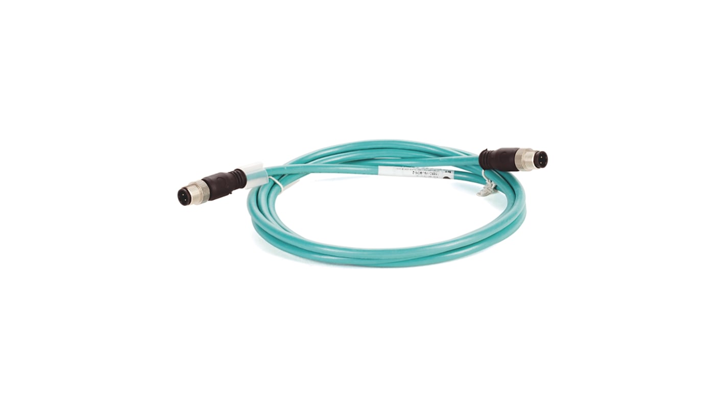 Rockwell Automation Cat5e Straight M12 to Straight M12 Ethernet Cable, Foil and Braid, Green, 5m