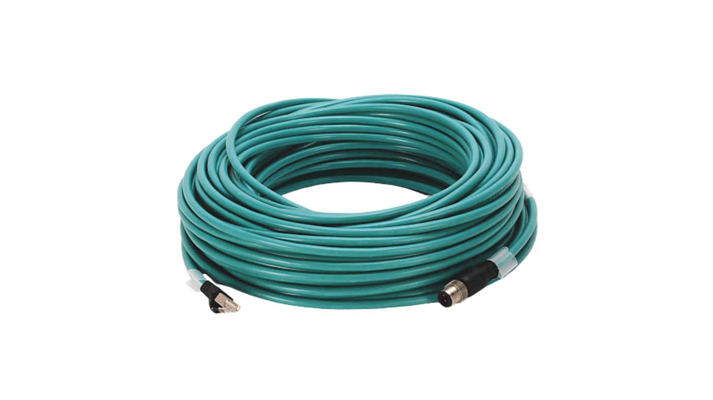 Rockwell Automation Cat5e Straight M12 to Straight RJ45 Ethernet Cable, Foil and Braid, Green, 30m